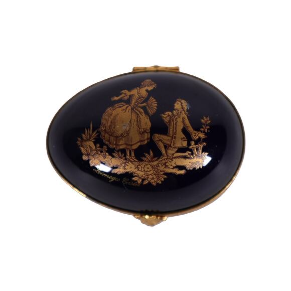 Vintage Limoges Castel porcelain hinged egg trinket box - Cobalt Blue / Gold - Picture 1 of 5
